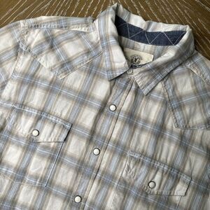 Roebuck &‎ Co LARGE Shirt Mens Plaid Western Pearl Snap Short Sleeve EXCELLENT